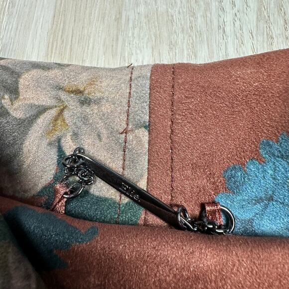 Elie Tahari Faux Leather Brown Hydrangea Floral Print Boho Chic Moto Jacket XL - Picture 11 of 16